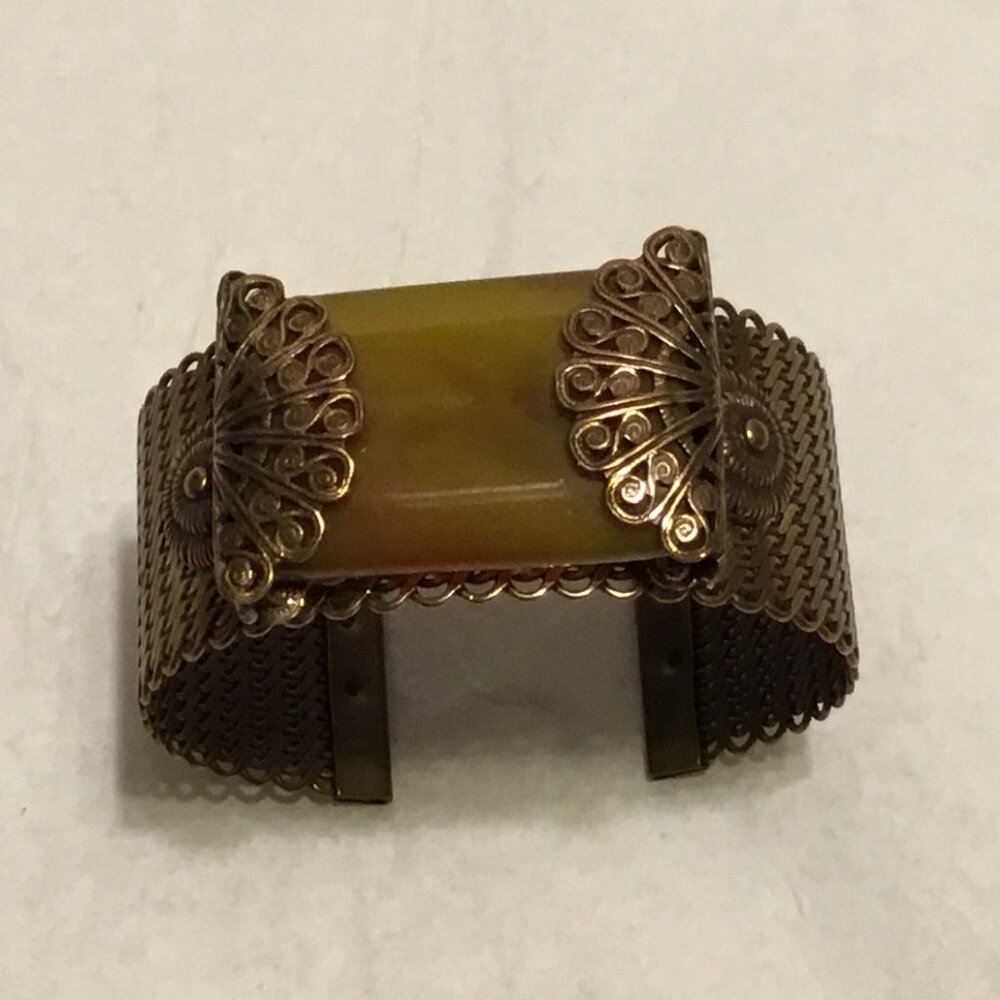 Very nice Jan Michaels San Francisco copper cuff bracelet w/ jade like stone - Picture 8 of 9